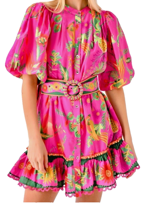 open lace back dress Farm Rio Delicate Chintz Pink Mini Dress Xs main image 0