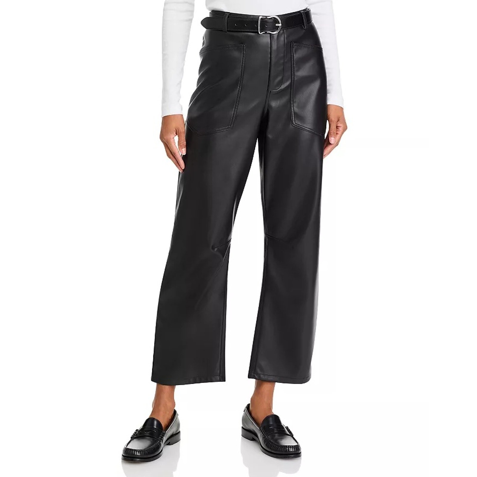 Steve Madden Women Black Faux Leather Haniel Casual Barrel Leg Crop Pants Size L