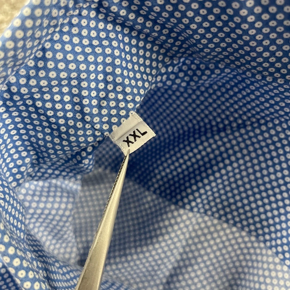 Kiton Shirt Men XXL Blue Polka Dot Button Up Cotton Career Casual Made In Italy - Image 4 of 4