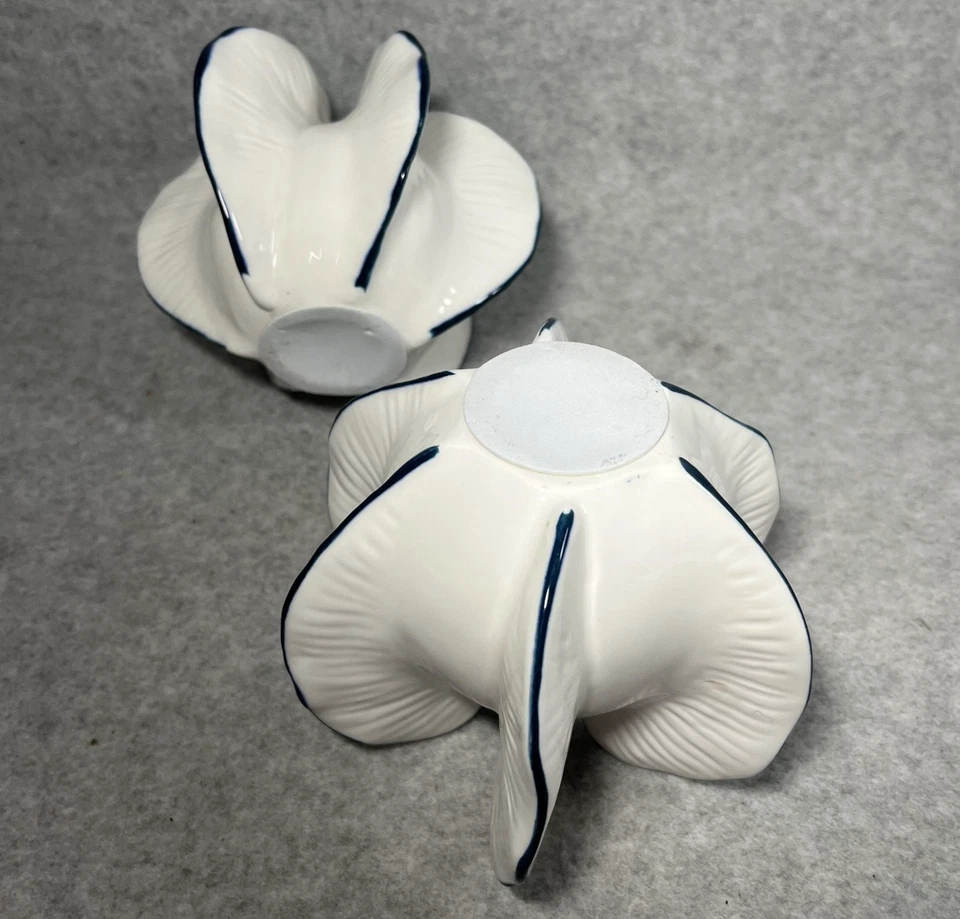 Carambola Shape Star Fruit Bud Vases White Blue Rim Edge Set of 2 Coastal 4 inch - Image 4 of 4