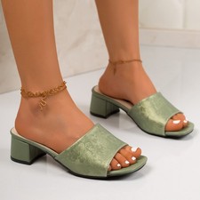 Women's Block Heel Embroidered Slide Sandals Square Open Toe Summer Dress Shoes