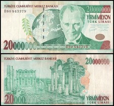 Turkey 20 Million Lira, L.1970 (2000), P-215, Used