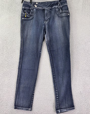Passion Womens Blue Jeans Size 34 Wide Waistband Statement Denim