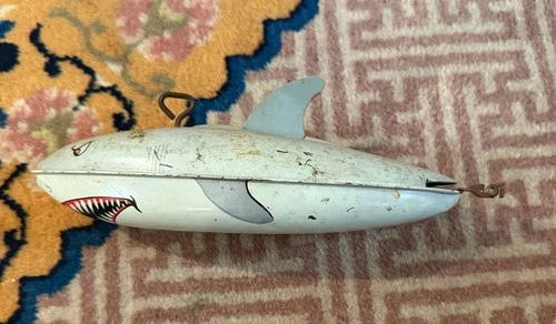 Vintage 1970s J Chein Tin Wind Up Swimming Shark Parts or Repair AS IS WORKS