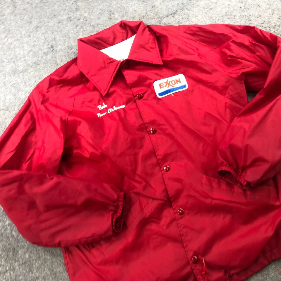 Chaqueta Exxon De Colección Para Hombres Grande Roja Cortavientos Uniforme de Trabajo Empleado Años 80 Foto 3 de 4