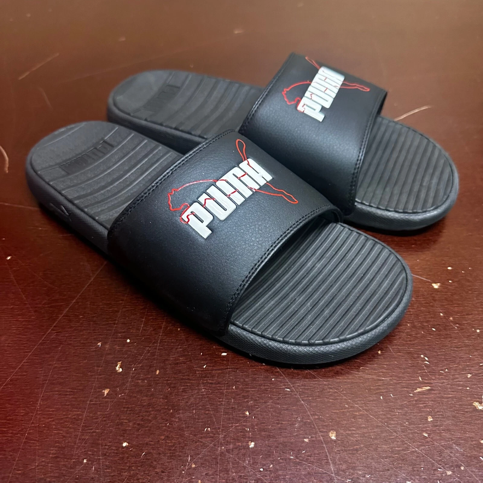 Sandalo Puma uomo nero cool gatto punta aperta slip on comodo slide taglia US 8 10