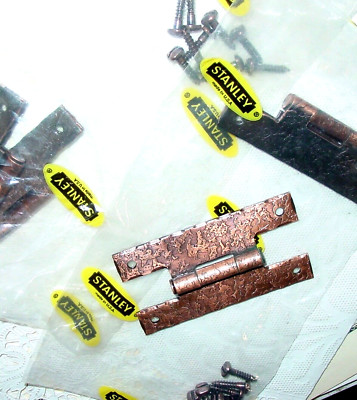 4 Vintage Stanley Antique Copper 3'' Flush Cabinet Hinge Lot Colonial USA NOS