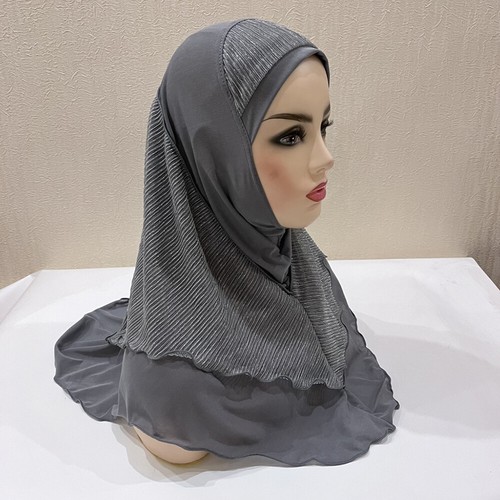 Mädchen Erwachsene Muslim Hijab mit Netz Schicht Islam Schal Kopftuch Tuch Haube Weich - Bild 16 von 28