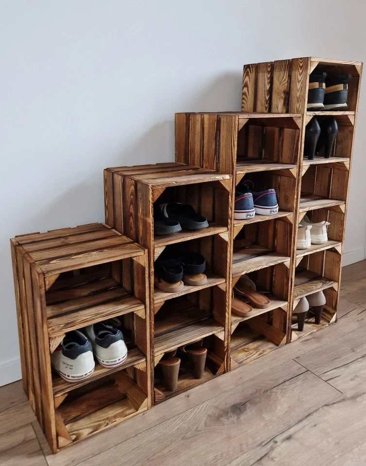 Wooden Shoe Rack, Rustic and Vintage Wooden Crate Tall Shoe Rack, Shoe Storage - Image 4 of 4