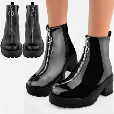 womens black patent ankle boots