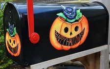 Mailbox Magnet (Partial Cover) Pumpkin with Black Cat Happy Halloween