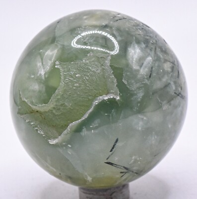 2.1'' Green Prehnite w/ Tourmaline Needles & Druzy Crystal Mineral Sphere - Mali