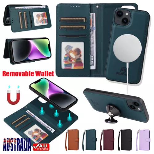 For iPhone 16e 15 14 13 12 11 Pro Max Removable Wallet Cover Magnet Leather Case