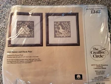 The Creative Circle Bunny And Duck Pair 1343 Lace Net Darning Kit 5x5 Each 1988