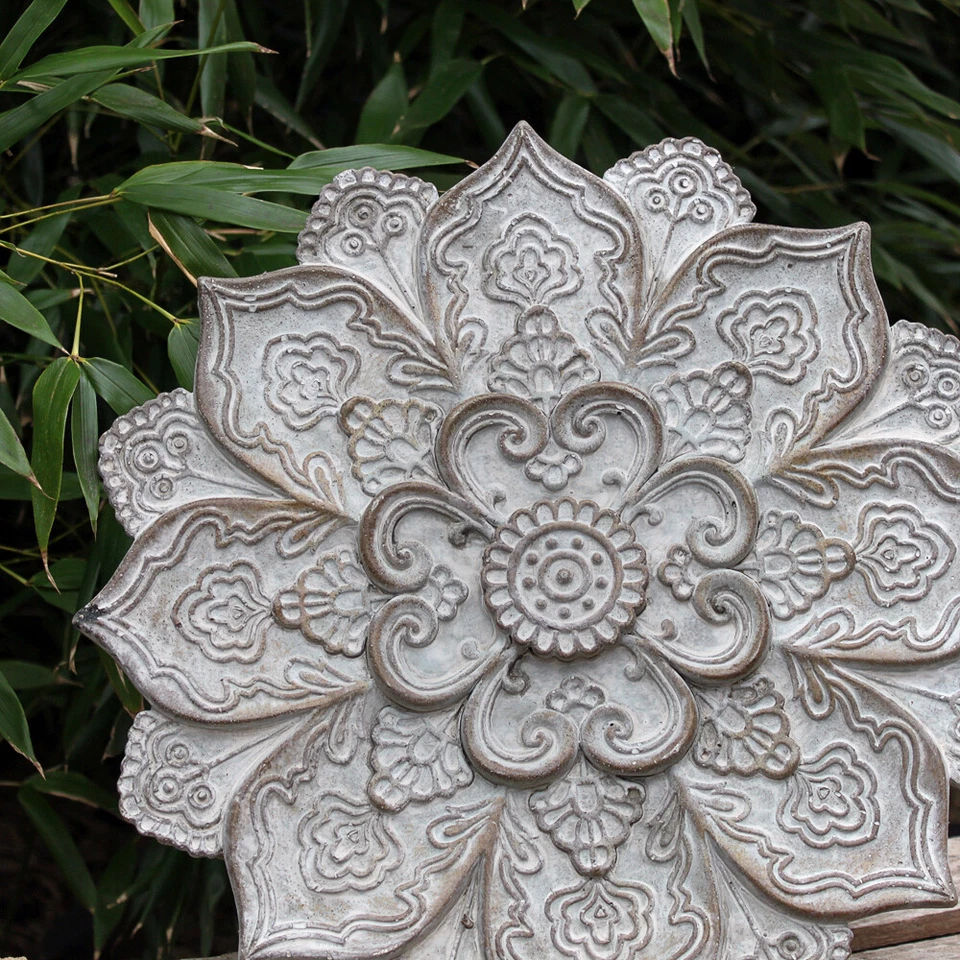 Blumen Mandala Wandobjekt Beton Bild Rund Vintage Wandornament Shabby Wanddeko - Bild 2 von 2