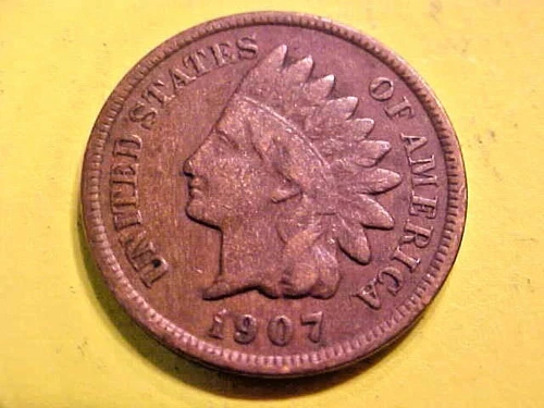 US Coins NICE 1907 VG+ Indian Head Cent PARTIAL LIBERTY Penny #U317