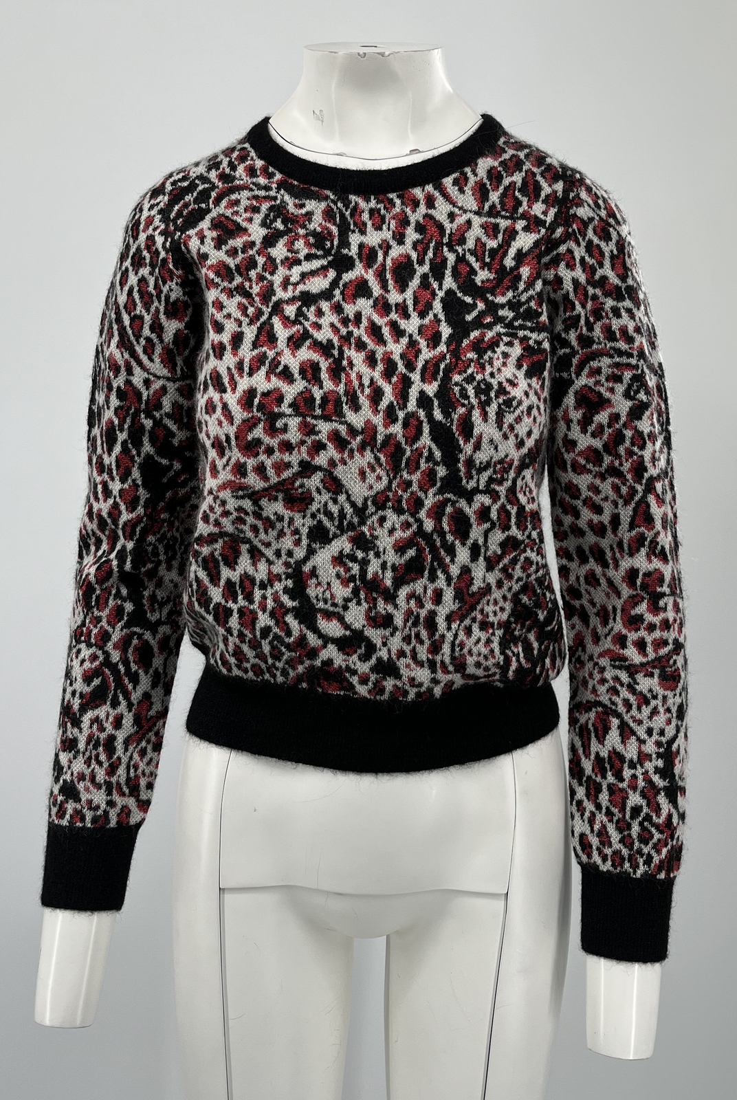 Maglione Vite Stampato Saint Laurent 2016 Mohair Stampa Leopardata Rosso Taglia M