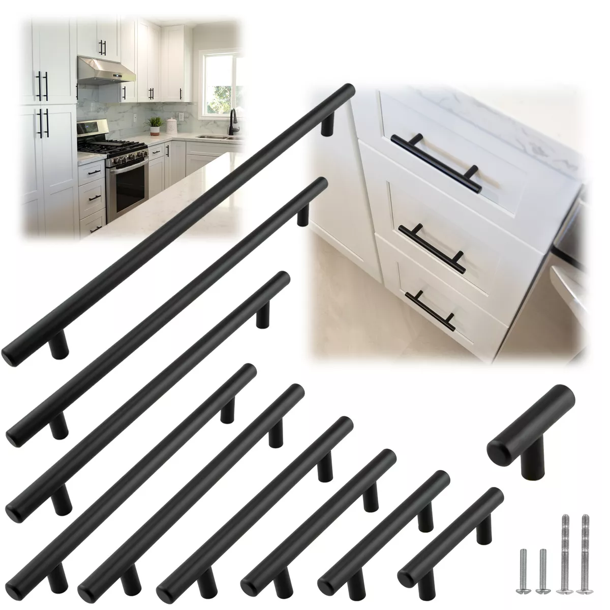 Matte Black Modern Cabinet Handles Pulls Kitchen Drawer Stainless Steel  Hardware