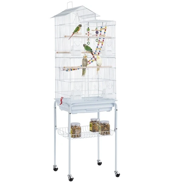 Cage Oiseaux sur roulettes Volière avec Echelles Jouets pour Perruche Mandarins - Photo 1/4