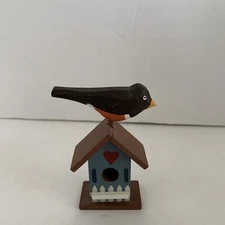 Bird and birdhouse figurine Small Size Hand Painted Collectible Brown