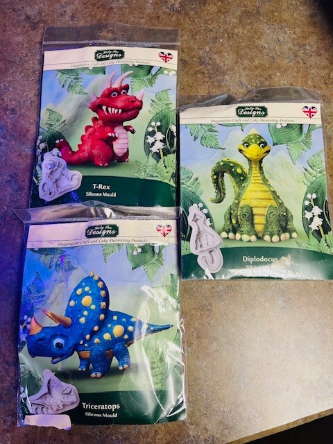 Katy Sue Designs Dinosaurs, lot of 3, new in package silicone mold