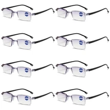 8PK Rimless Blue Light Blocking Reading Glasses Diamond Cut Edge Readers for Men