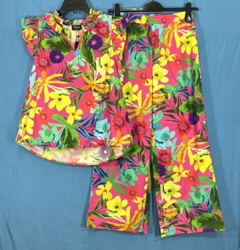Nwt FATE Pink TROPICAL BEACH FLORAL Cotton Poplin 2PC Outfit Set TOP=M PANTS=S