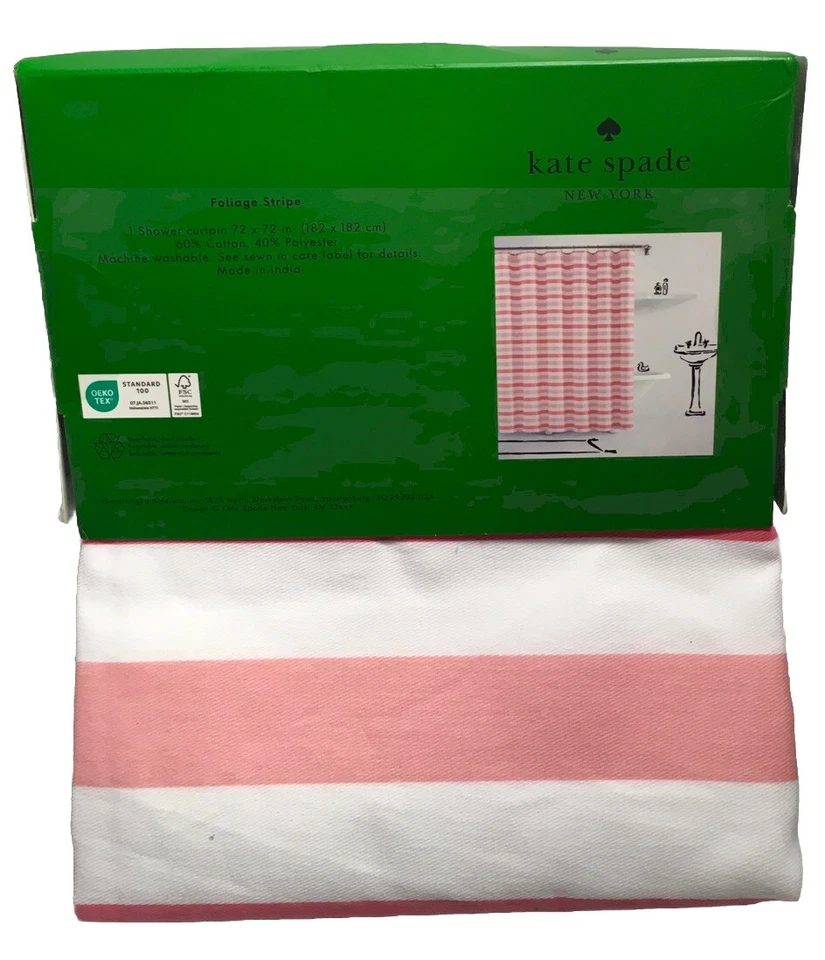 KATE SPADE New York FOLIAGE RAYAS TELA CORTINA DE DUCHA ROSA-BLANCO 72x72 NUEVO CON ETIQUETAS Foto 3 de 3