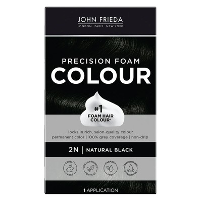 John Frieda Permanent, Hair Color Foam Kit, 2N Natural Black - Choose Your Pack