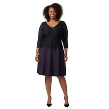 Lane Bryant Women’s Fit & Flare Dress Plus Size 22 Navy Lace 3/4 Sleeves Stretch
