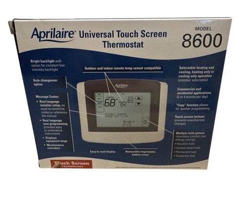 New APRILAIRE 8600 Touchscreen Universal Thermostat , 7 Day Programable Heatpump - Picture 4 of 12