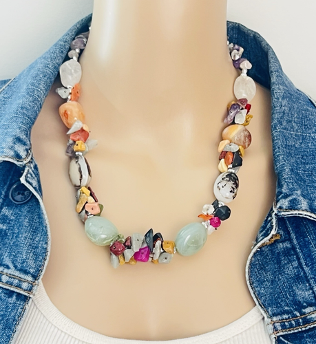 Lot of Two Vintage Artisan Multi Stone Necklaces - Afbeelding 3 van 13
