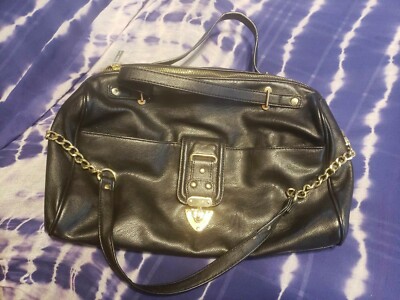 Olivia Joy Faux Vegan Leather Rare Black And Gold Large