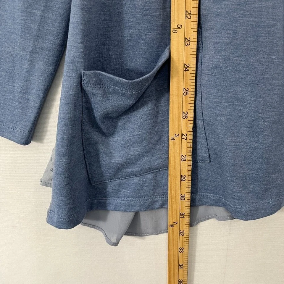 LOGO Lori Goldstein Jacket size XL Blue Open Front Mixed Media Stretch Knit - Image 4 of 4