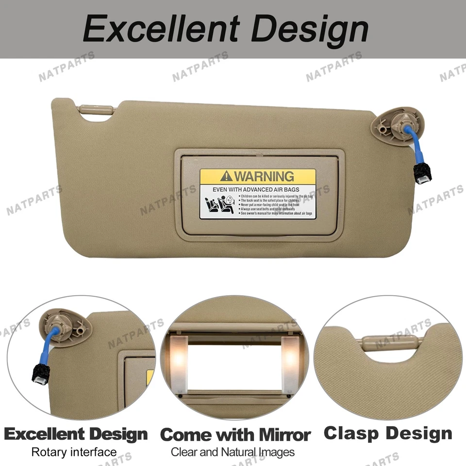 Пара бежевых солнцезащитных козырьков с подсветкой подходит для 08–17 Honda Accord 83230TA0A91ZB - Изображение 3 из 4