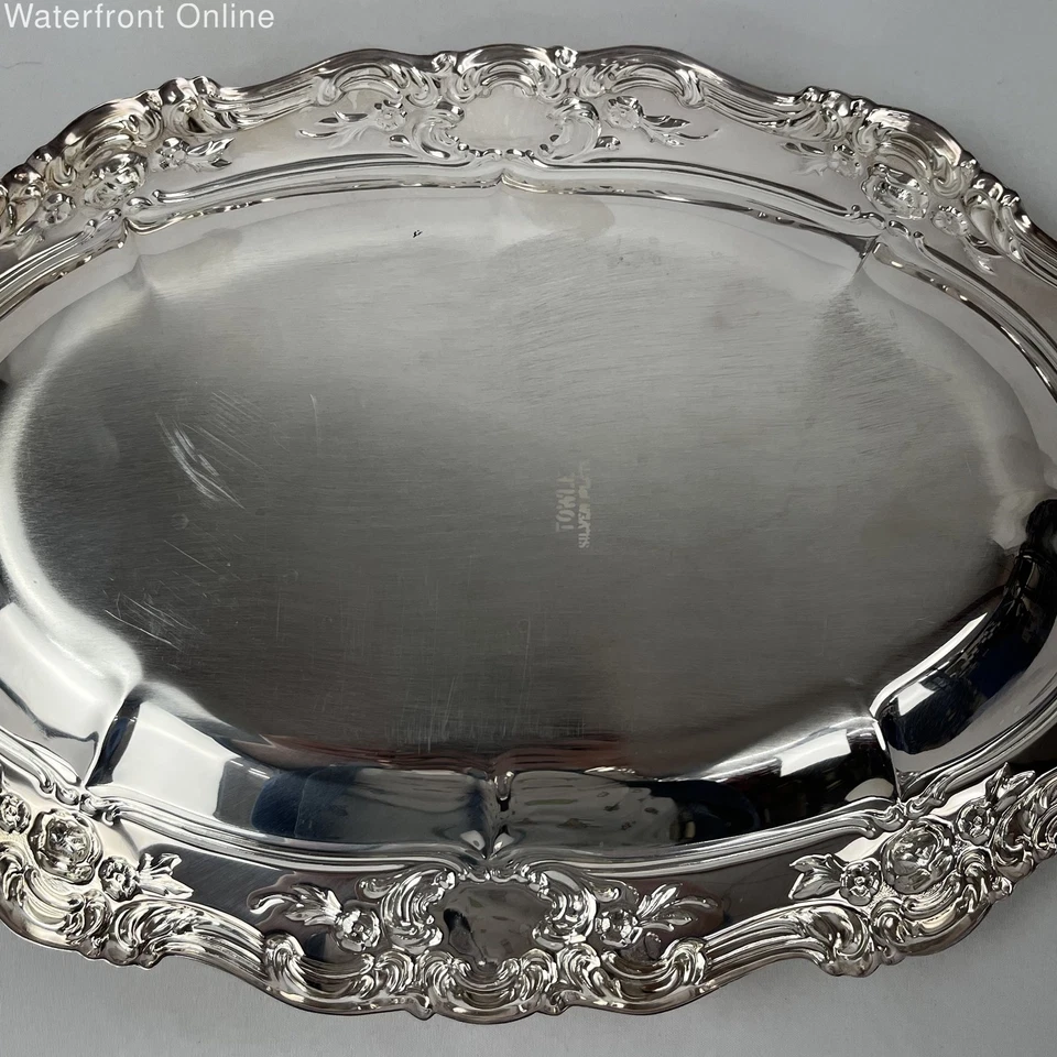 Towle Vintage Old Master Embossed Silverplated Oval Serving Trays Set of 2 - Image 4 of 4
