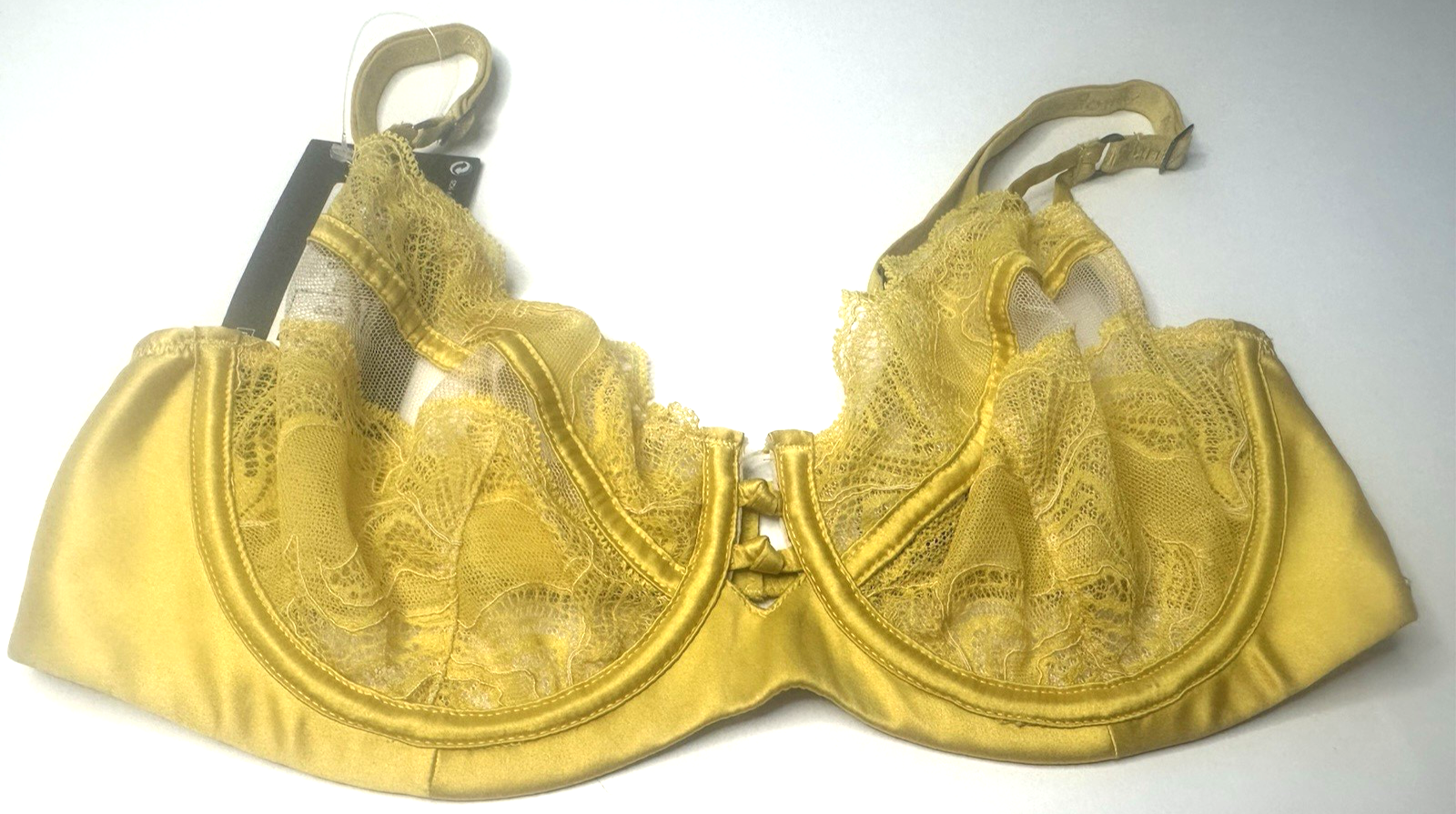 New! M&S Autograph Marks & Spencer 32C yellow non-padded satin/lace full cup bra