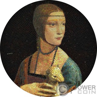 LADY WITH AN ERMINE Great Micromosaic Passion 3 Oz Silber Münze 20$ Palau 2020