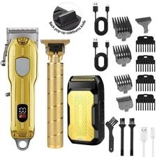 17PCS Professional LCD Hair Clipper Trimmer Kit for Men USB-Rechargeable Barber