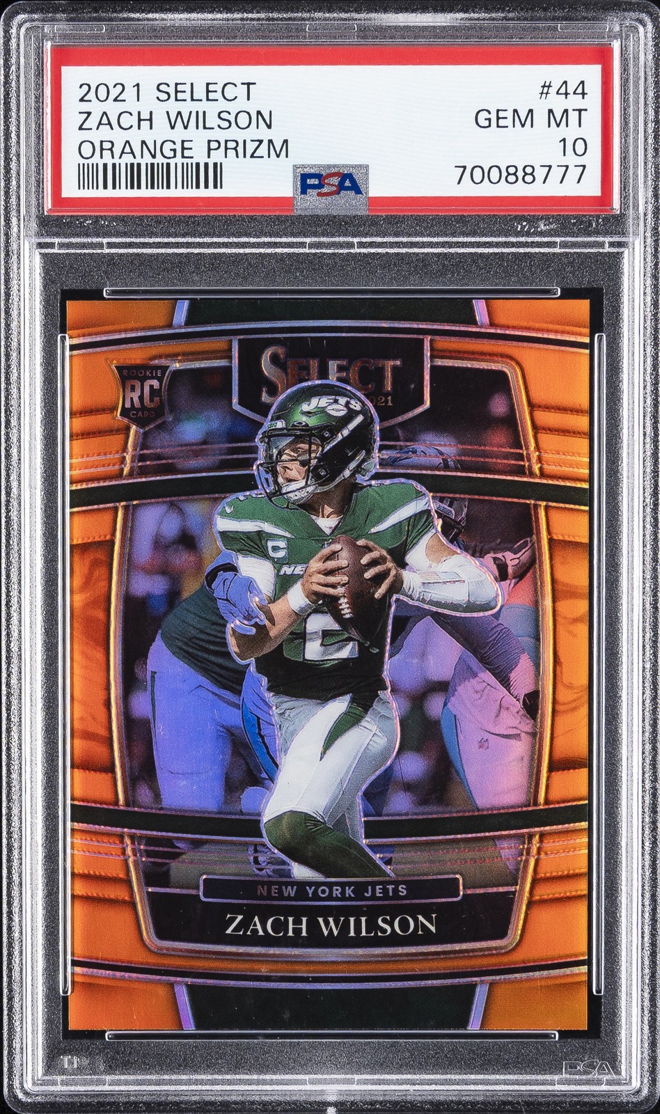 2021 PANINI SELECT ORANGE PRIZM #44 ZACH WILSON 17/49 PSA 10