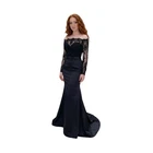 Lace Long Sleeves Black Long Prom Dress 8-14  In Stock