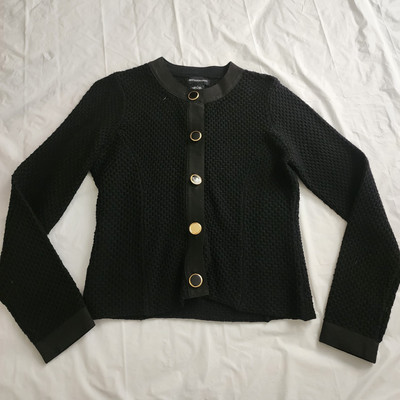 Sutton Studio Women 100% Wool Black Button Up Cardigan Sweater Size Small