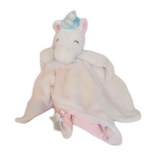 Carter's White Unicorn Blanket Rainbow Mane Lovey Pacifier Holder reverse pink