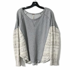 Free People We The Free Gray Thermal Top Sweater Knit Sleeves Boho Oversized