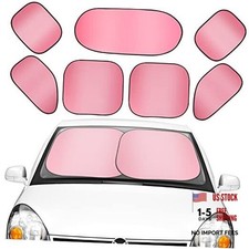 7 Pieces Car Window Shades Car Sun Shade Windshield Set Includes 3 Medium Pink
