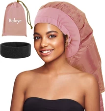 Capucha secadora cabello de mujer rizos largos secado rapido oro rosa grande