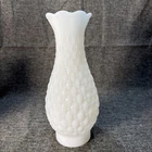 Vintage Milk Glass Hurricane Chimney Lamp Shade Quilted Globe 3" Base 9.75” Tall