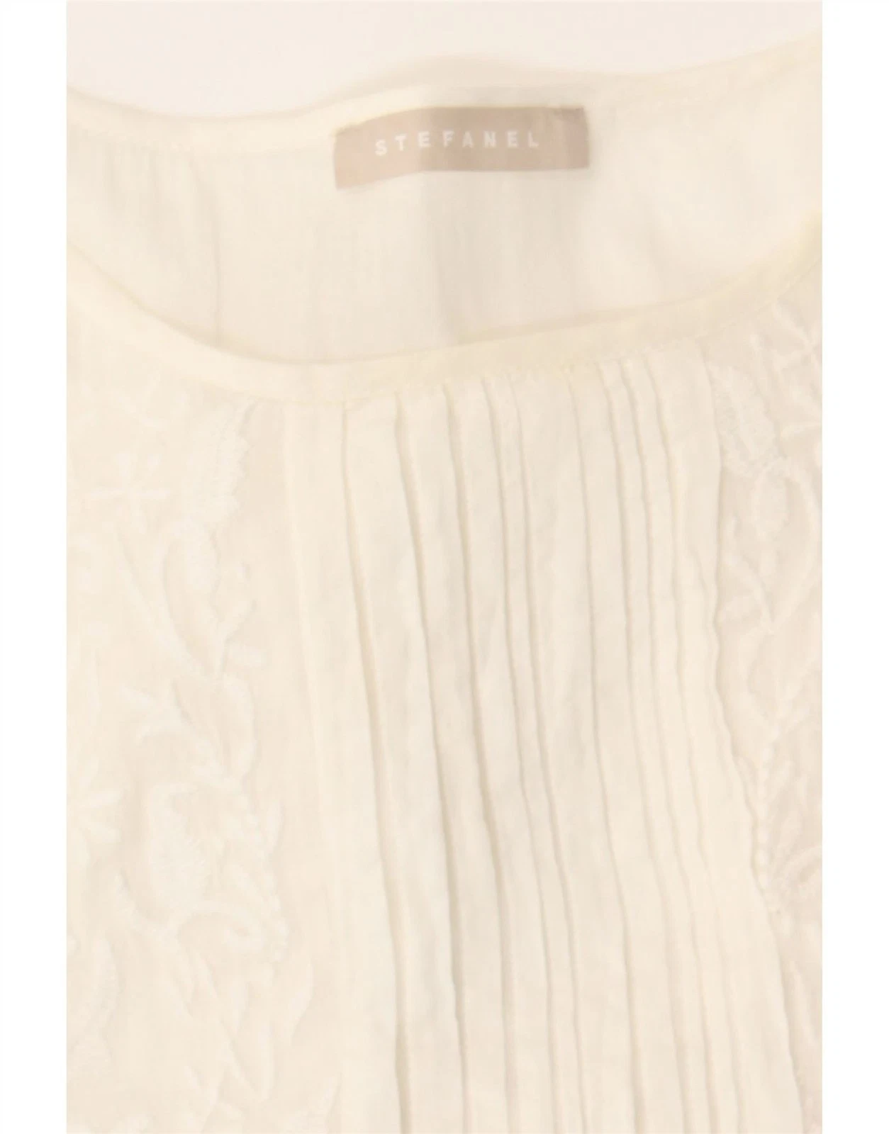 OFF WHITE Maxi abito donna STEFANEL manica 3 4 IT 42 bianco sporco medio cotone floreale BE11