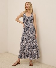 Pact Women’s Fit & Flare Open Back Maxi Dress Small Midnight Blue Palms