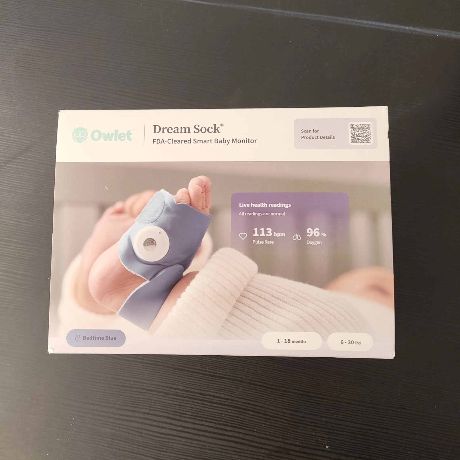 Owlet BM06N67MCJ Dream Sock Baby Monitor - Bedtime Blue